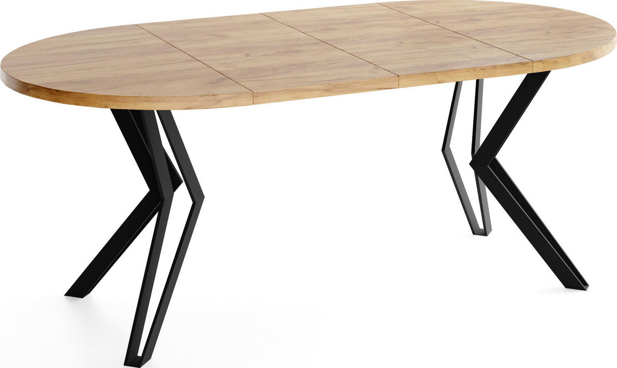 ESSTISCH Revena runder ausziehbarer, Craft Eiche 120-200/120/76 cm - Eiche Wotan/Schwarz, Holzwerkstoff/Metall (120/200/76cm) - WFL GROUP