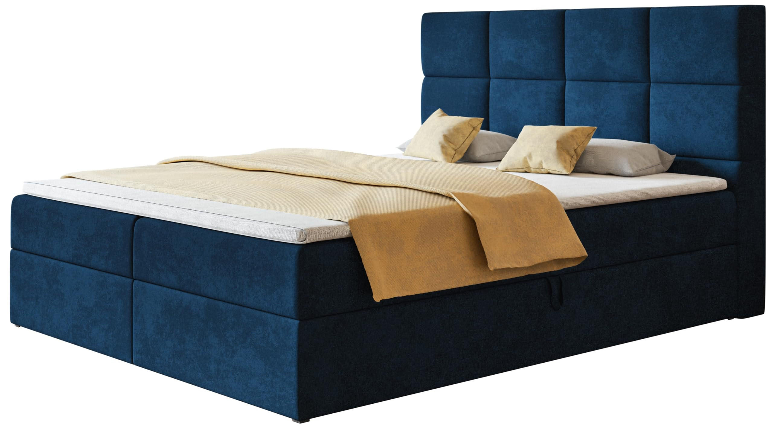 BOXSPRINGBETT Roma mit 2 Bettkästen, Polsterbett Maße: 180x200, Farbe: Dunkelblau, Velourstoff, Doppelbett mit Bonell-Matratze - AlpiMeble - Dunkelblau, Holz/Kunststoff (180/200cm) - Alpi-Möbel