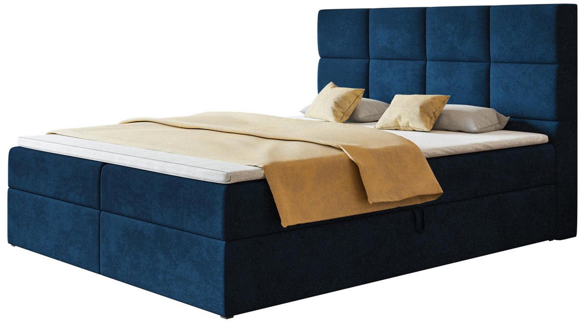 BOXSPRINGBETT Roma mit 2 Bettkästen, Polsterbett Maße: 180x200, Farbe: Dunkelblau, Velourstoff, Doppelbett mit Bonell-Matratze - AlpiMeble - Dunkelblau, Holz/Kunststoff (180/200cm) - Alpi-Möbel