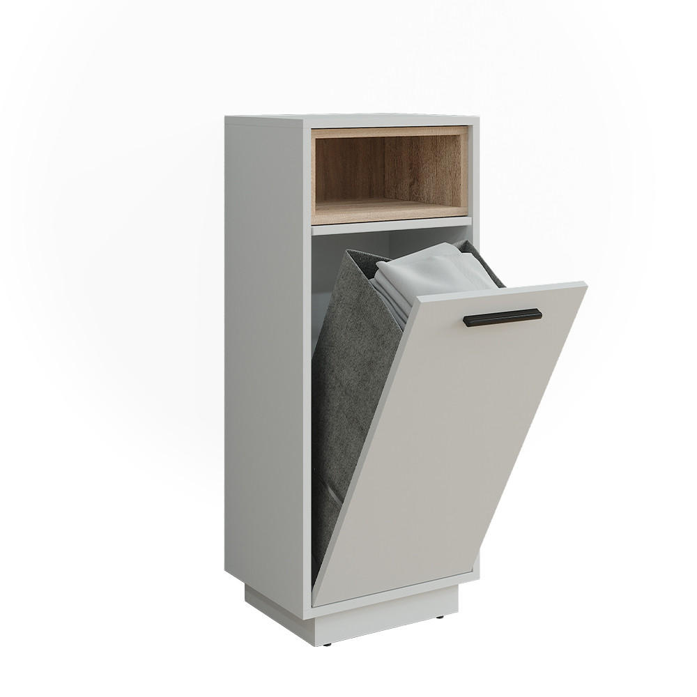 WÄSCHESCHRANK Beatrice Weiß/Sonoma 38 x 93 cm mit herausnehmbarer Innentasche - Weiß/Sonoma Eiche, Holzwerkstoff (38/93/30cm) - Vicco