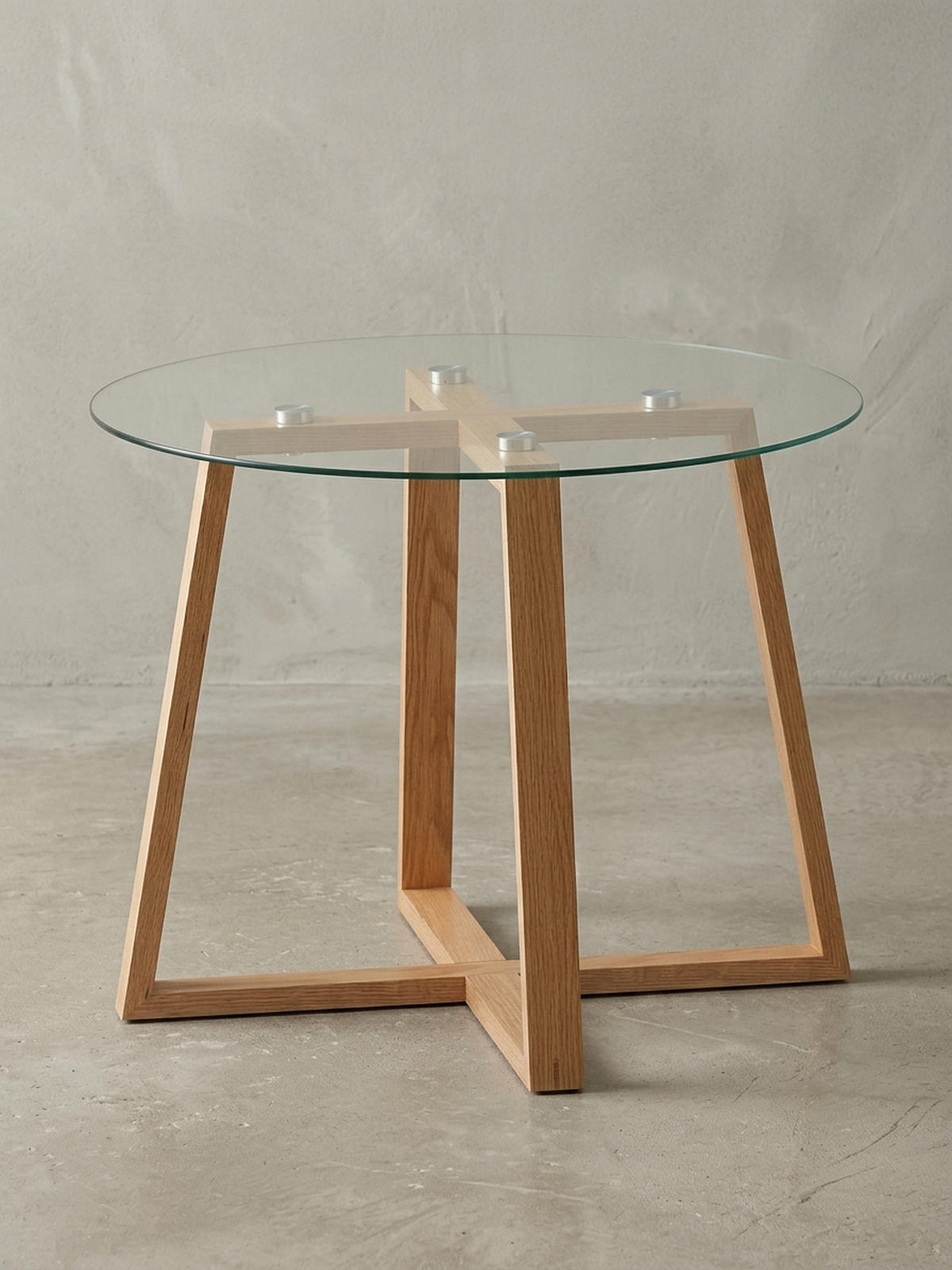 COUCHTISCH Eiche massiv mit Glasplatte, modernes Design, überkreuztes Gestell - Braun, Glas/Eichenholz (58/58/47cm) - KADIMA DESIGN