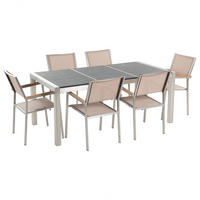 GARTENMÖBEL SET 6-Sitzer Naturstein schwarz geflammt beige Grosseto - Beige/Silberfarben, Metall - Beliani