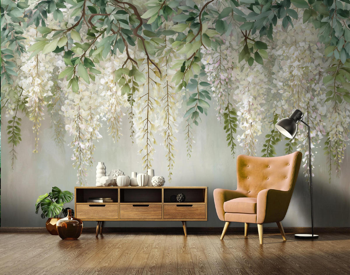 FOTOTAPETE Blätter Hängend Grün 300x210 cm - Multicolor, Papier (300/210cm) - Wallarena