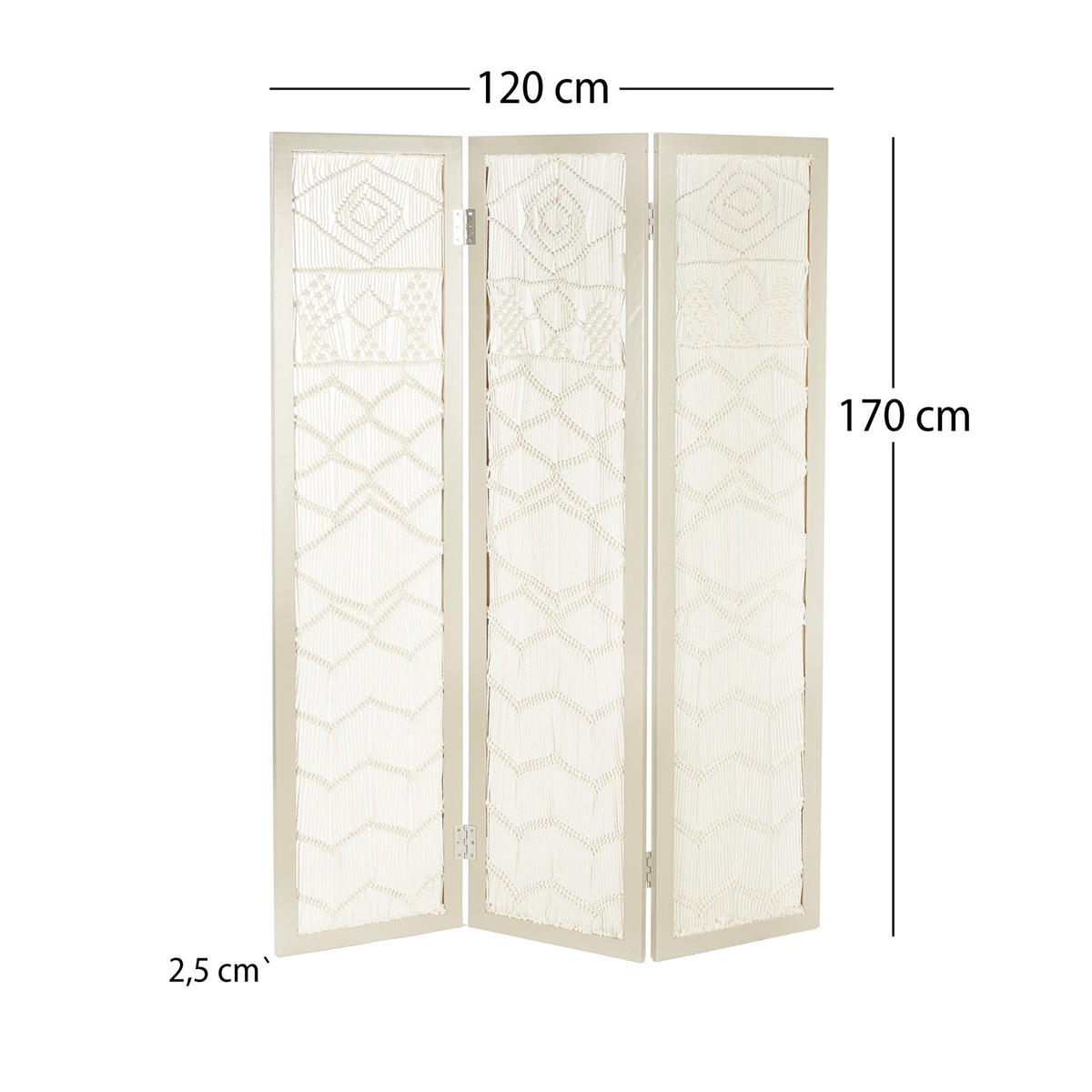 RAUMTEILER Makramee Muster Weidenholz grau - Grau, Holz (120/170/2.2cm) - CREEDWOOD
