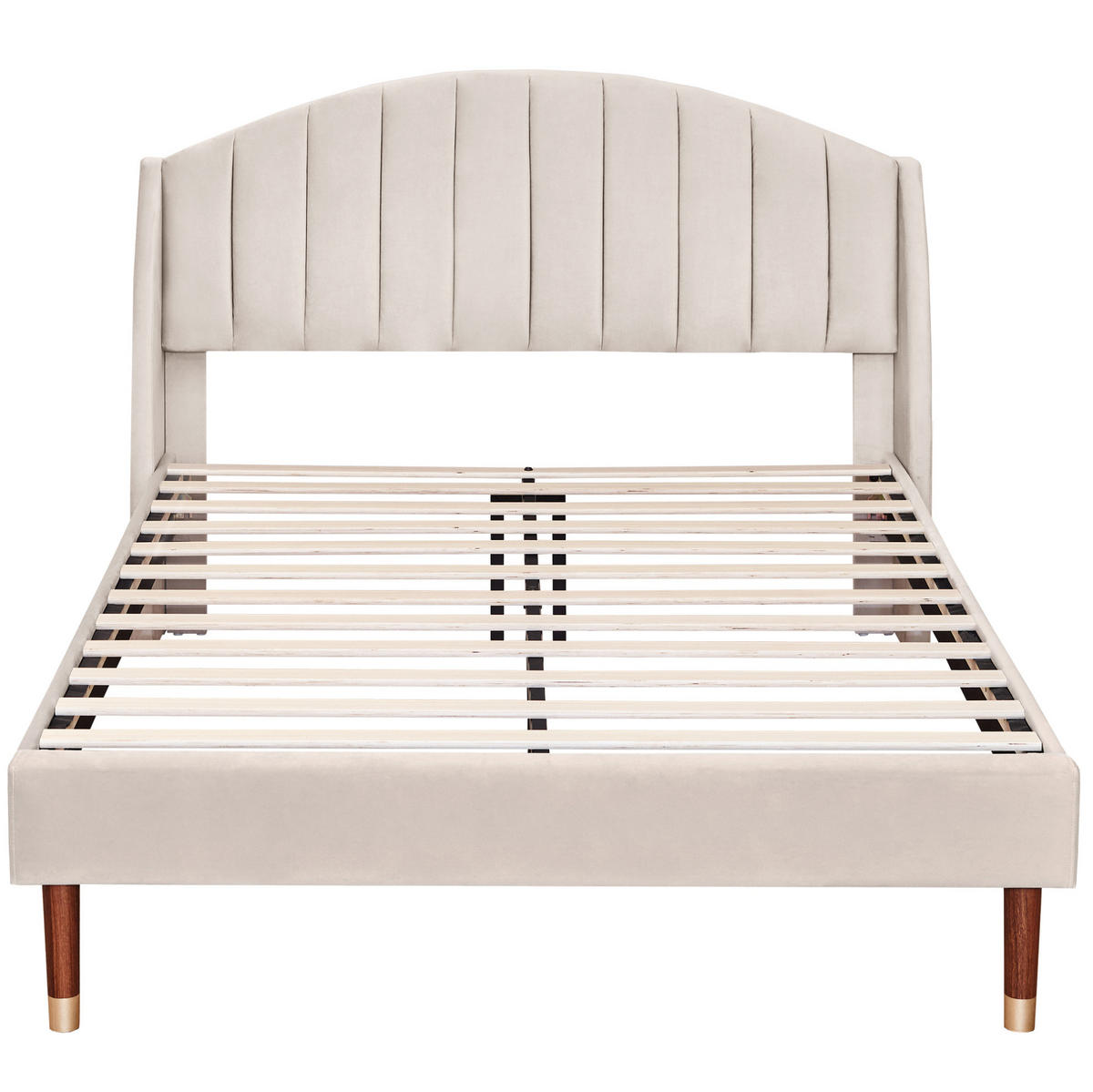 SAMT-POLSTERBETT 140/190 cm Beige mit gepolstertem Kopfteil & Lattenrost - Beige, Textil (140/190cm) - BEAOK