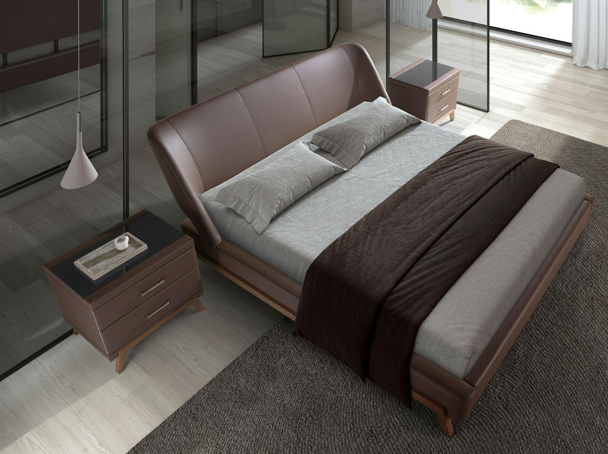 BETT Braun Walnuss 205/237/95 cm - Walnussfarben/Braun, Leder (180/200cm) - ANGEL CERDA