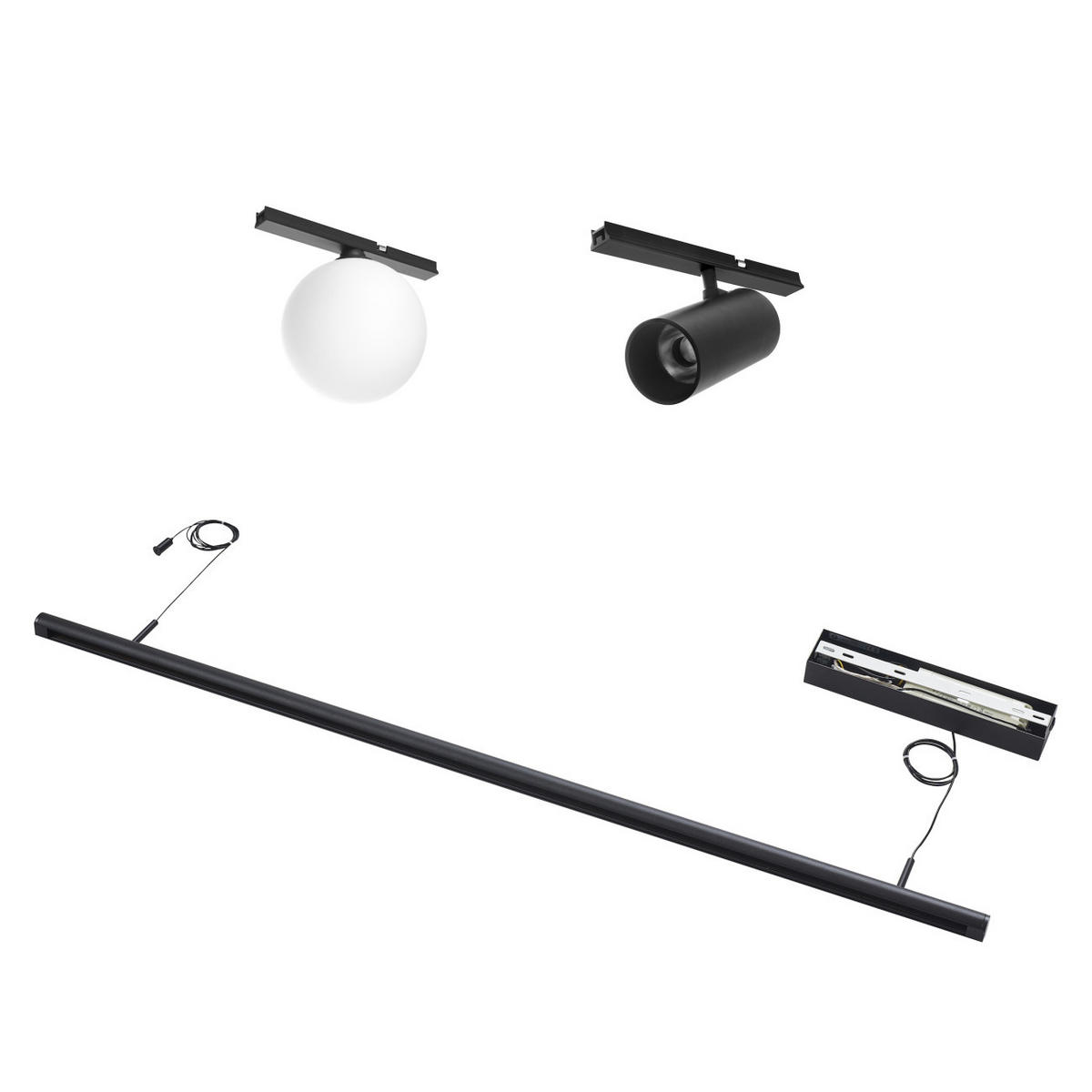 PENDELLEUCHTE MIT SPOTSTRAHLERN Lyne, Schwarz und weiß, 125cm - Weiß, Glas (125/125/8.5cm) - KOSILUM