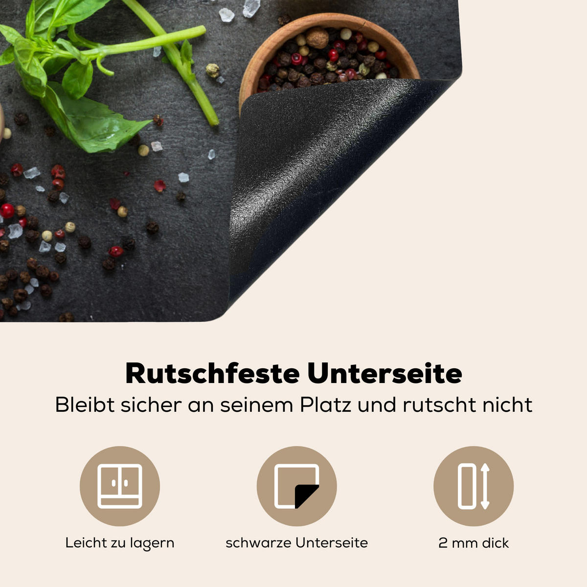 HERDABDECKPLATTE Limette - Kräuter - Gewürze - Grün - Grau - Beton 65x52 cm - Grün, Kunststoff (65/52/0.2cm) - MuchoWow