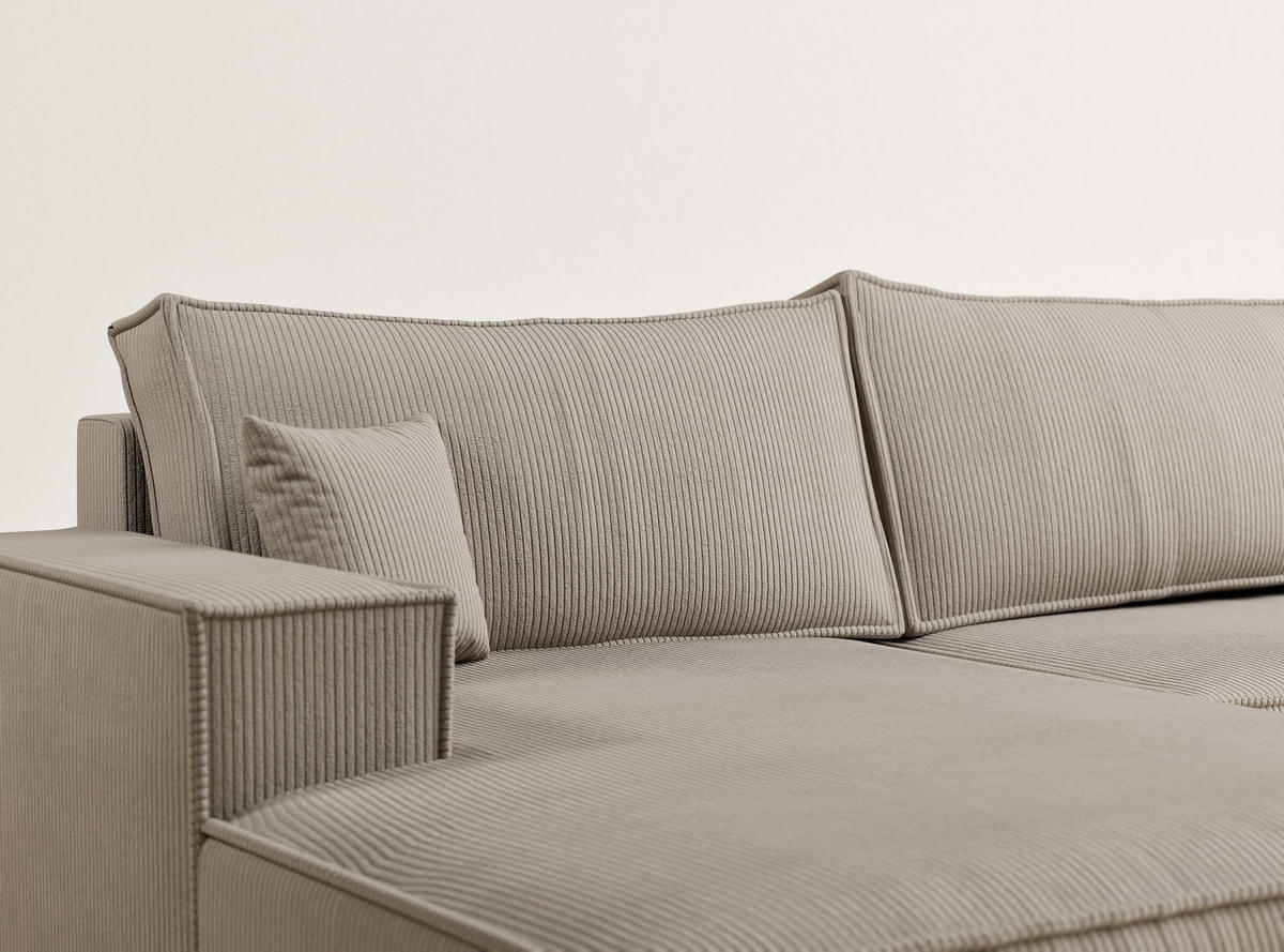 WOHNLANDSCHAFT Kyoto Beige Samtstoff - Beige/Schwarz, Holz/Holzwerkstoff (398/70/148cm) - Maison de Reve