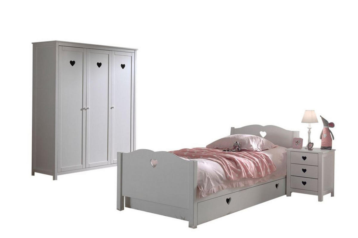 KINDERZIMMER Kamila 9 weiß aus MDF mit Bett, Schrank und Nachtkonsole - Weiß Hochglanz, Holzwerkstoff (380/80/180cm) - 58aufmkessel
