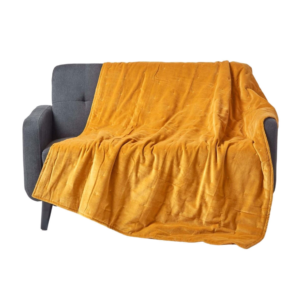 SAMT-KUSCHELDECKE 120/150 cm, Baumwolle wattiert - Dunkelgelb, Textil (125/150cm) - Homescapes