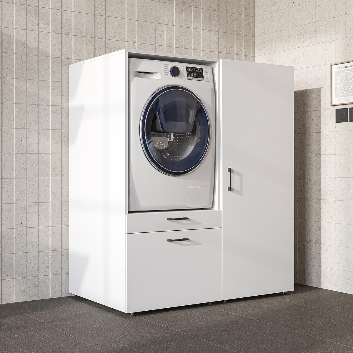 WASCHMASCHINENSCHRANK Serie 2 127cm Breit, 145cm Hoch - Weiß, Holzwerkstoff (127/145/67cm)