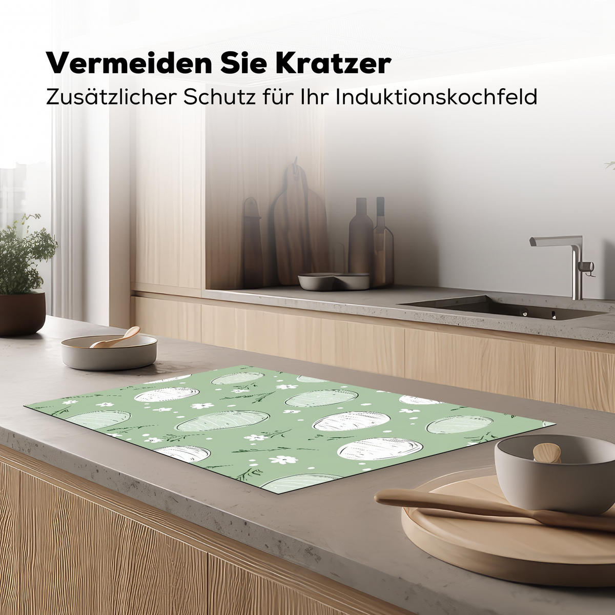 HERDABDECKPLATTE Grün - Eier - Muster Ceranfeldabdeckung 80x52 cm - Waldgrün, Kunststoff (80/52/0.2cm) - MuchoWow