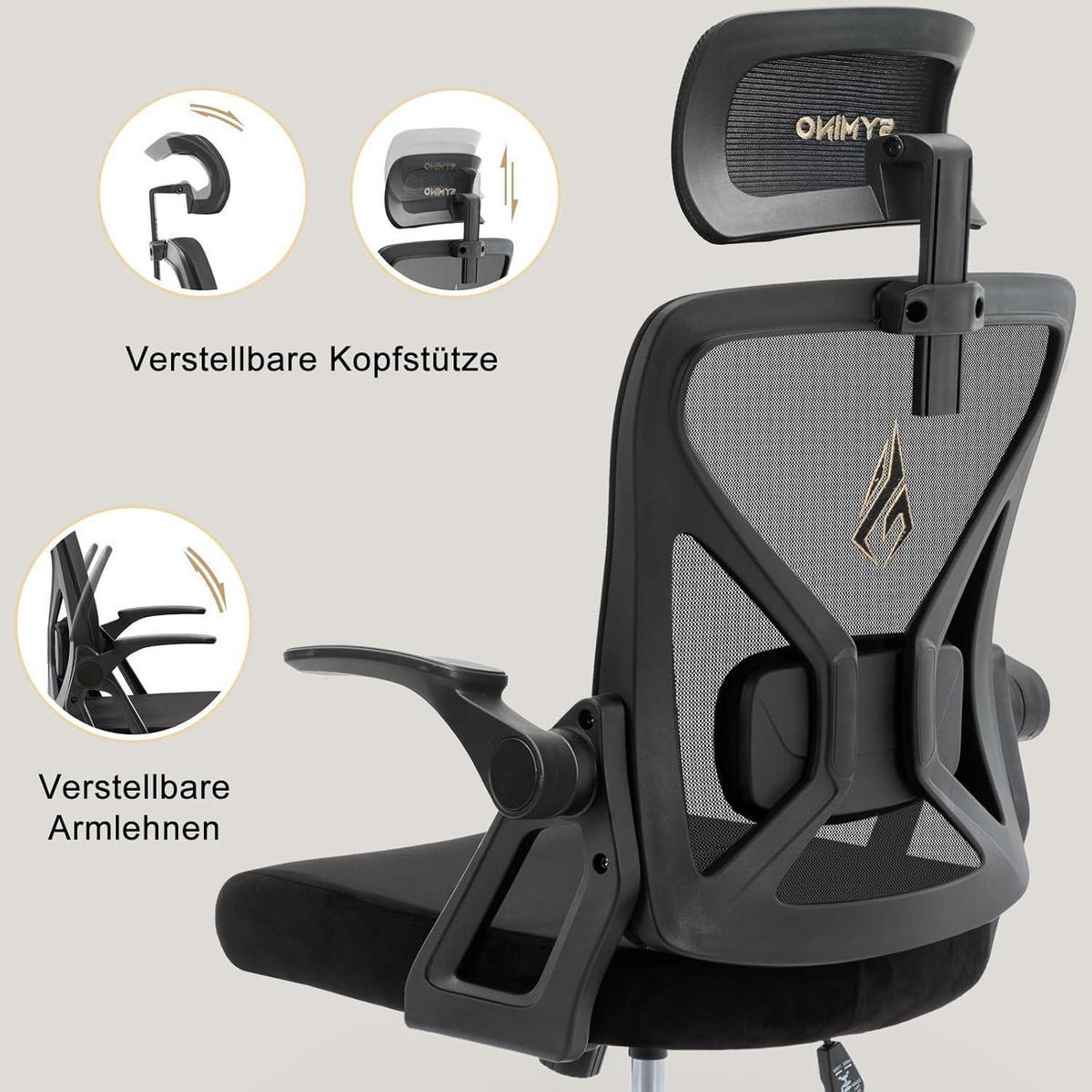 BÜROSTUHL Ergonomisch mit Kopfstütze und Lordosenstütze Schwarz Kunststoff - Schwarz, Kunststoff (58/58/27cm)