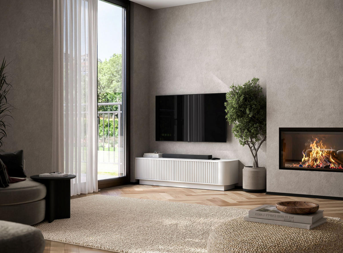 TV stolek Aurora bílý matný 140 cm s podstavcem - bílá, kompozitní dřevo (140/37/35cm) - Meble Lindner