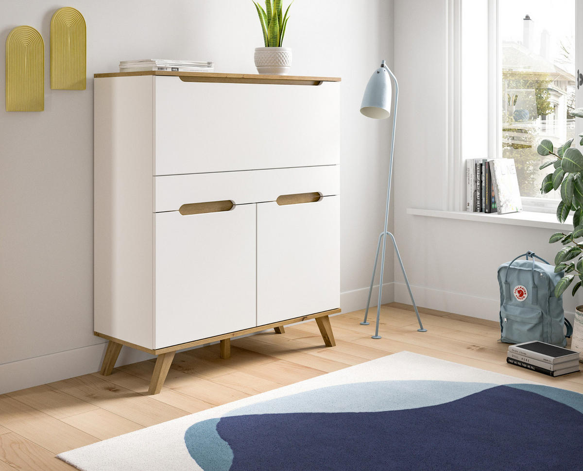SEKRETÄR weiß, Eiche 100 cm skandinavisch, Schreibtisch mit Soft-Close - Eichefarben/Weiß, Holzwerkstoff/Metall (110/40/118cm) - Inn.Furn