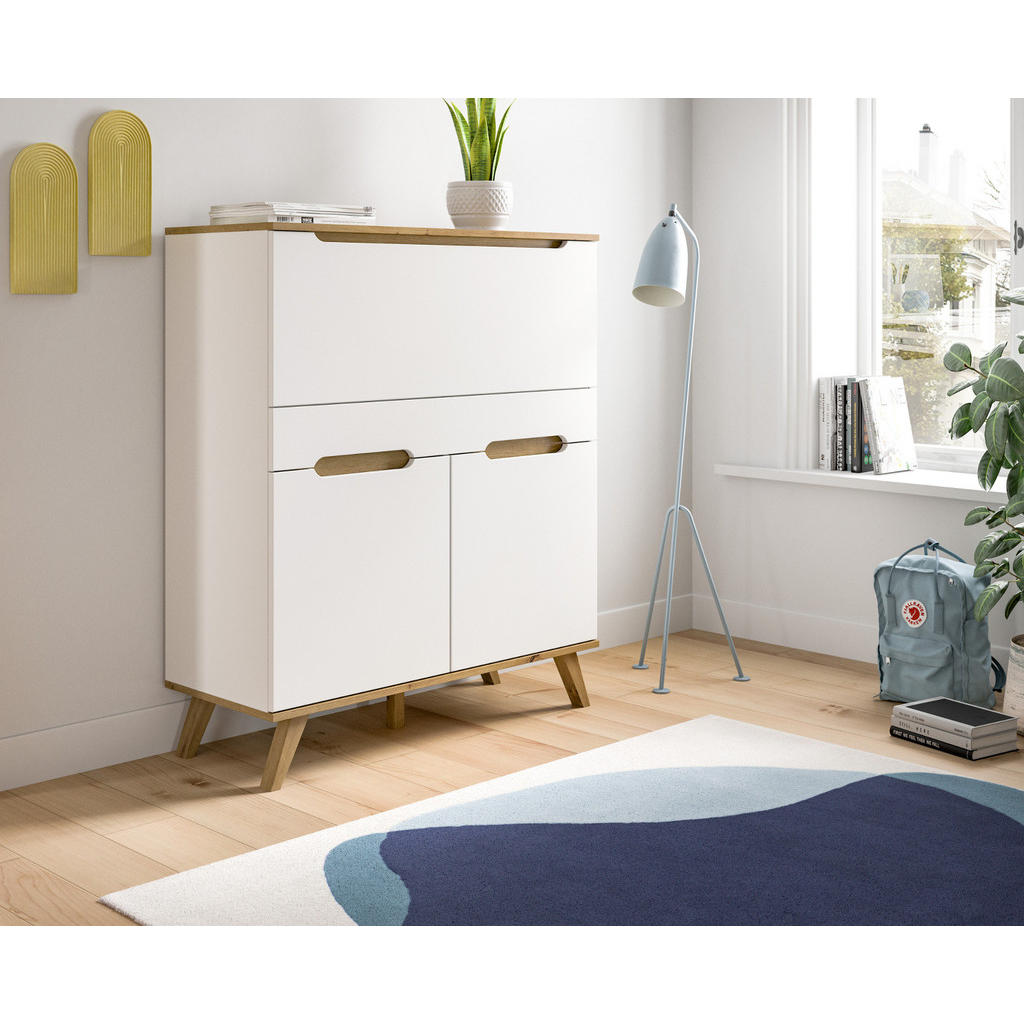 Thumbnail - Inn.Furn Sekretär, Weiß, Eiche, Holzwerkstoff, Nachbildung,Eiche, Uni, Holz Optik, 2 Fächer, 1 Schubladen, Rechteckig, 4...