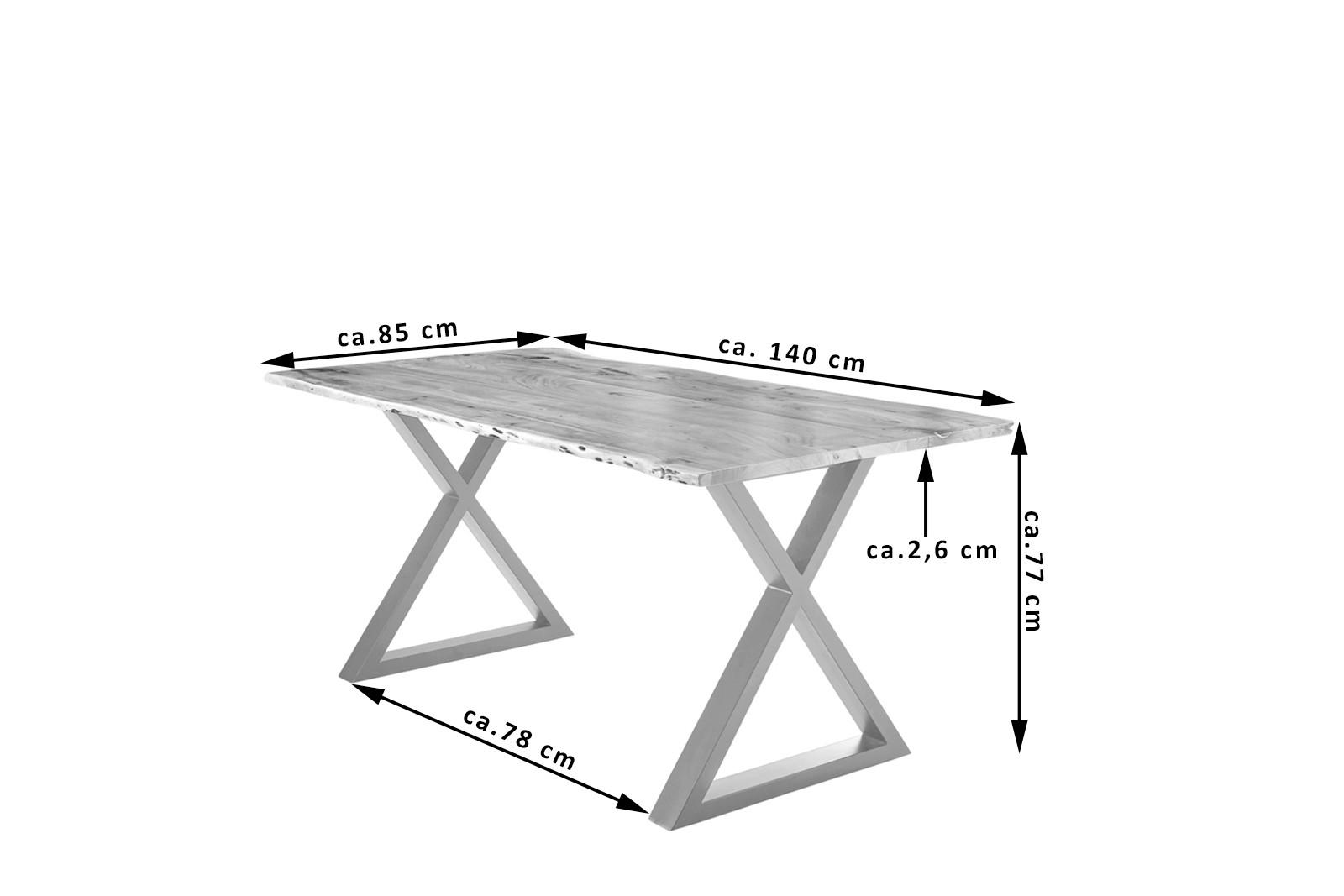 ESSTISCH LUBIN - Beige/Silberfarben, Holz/Metall (80/140/77cm) - SAM