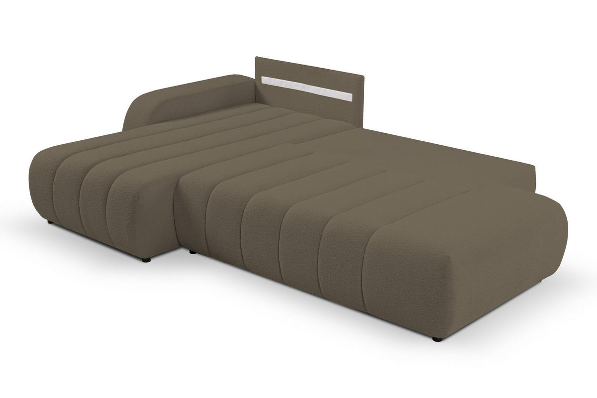 ECKSOFA Baloo mit Schlaffunktion und Bettkasten, komfortable Polsterung, Stoffbezug, lose Rückenkissen, freistehend, LINKS, 176x276x88 cm, Light brown - Hellbraun, Holz/Textil (176/276cm) - DomoHome