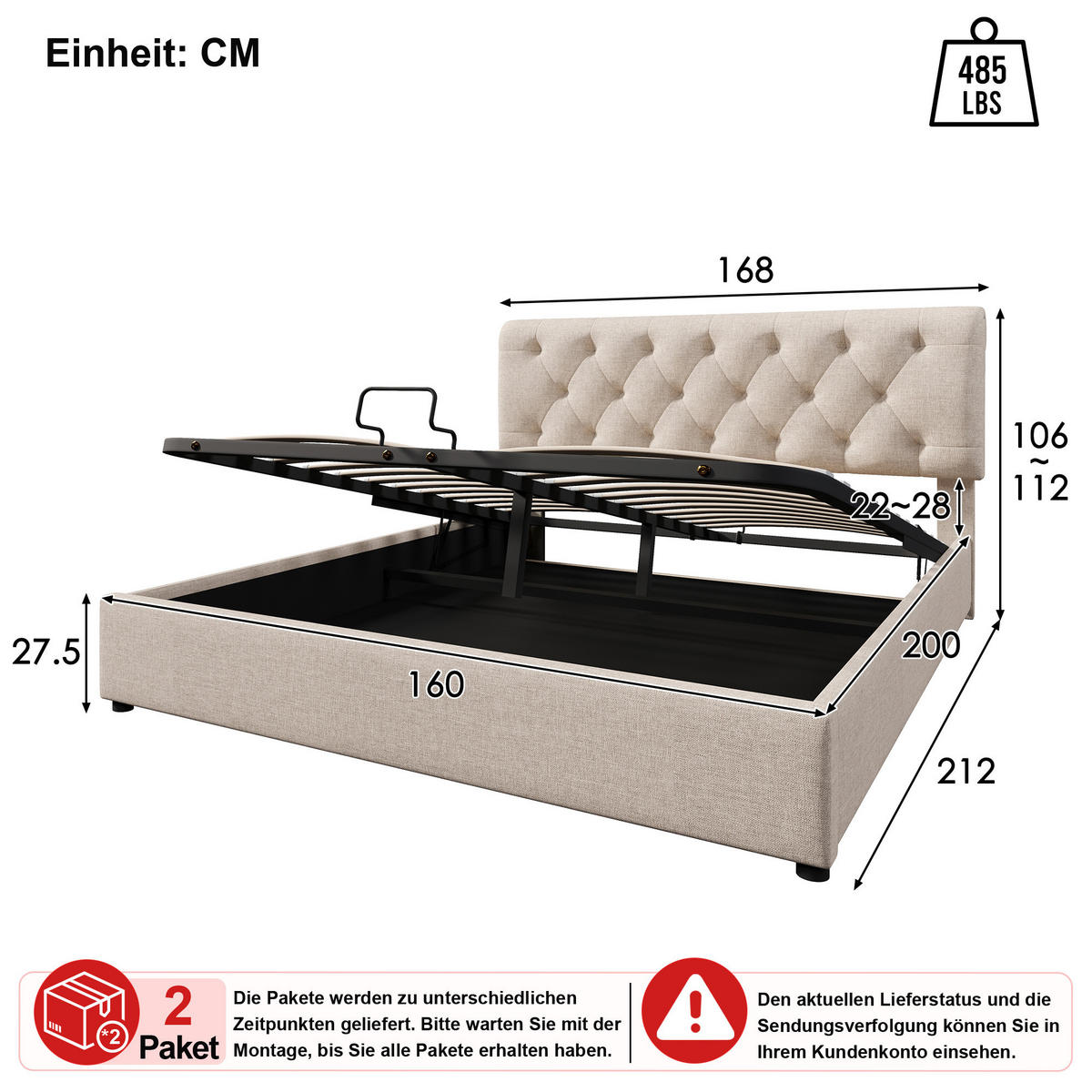 TAPECIRANI KREVET 160/200 cm u prirodnom lanu s prostorom za odlaganje - prirodne boje, drvni materijal/tekstil (160/200cm) - WISHDOR