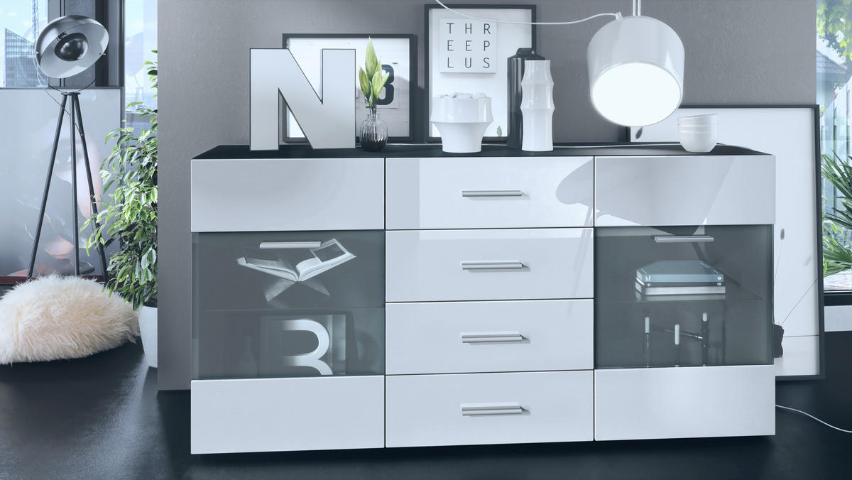 SIDEBOARD Carlos Weiß Hochglanz - Weiß Hochglanz, Holzwerkstoff (139/72/35cm) - Vladon