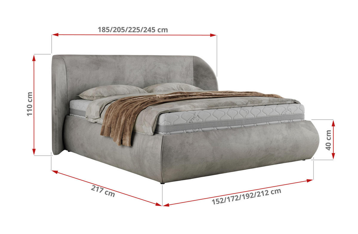 POLSTERBETT CAELA CLASSIC 200/200 - Hellgrau Velvet - Pocket-Matratze - Hellgrau, Textil (200/200cm) - MKS