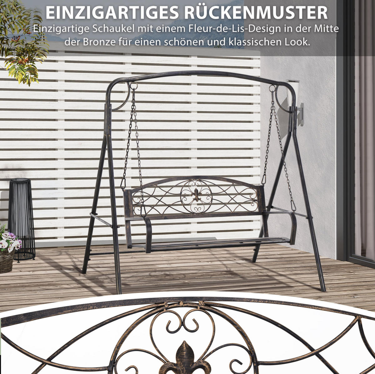 HOLLYWOODSCHAUKEL aus Metall 167x123x175 cm in Schwarz mit 2-Sitzer-Design - Schwarz, Metall (167/175/123cm) - Modfu