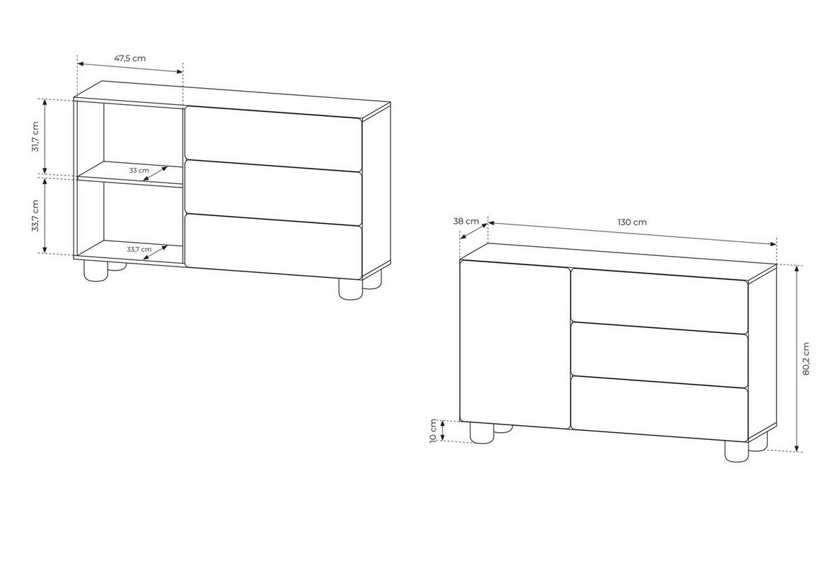 KOMMODE 130 cm Bloom, 3 Schubladen, Eiche Vicenza - Eichefarben, Holz (130/80/38cm) - Emporius