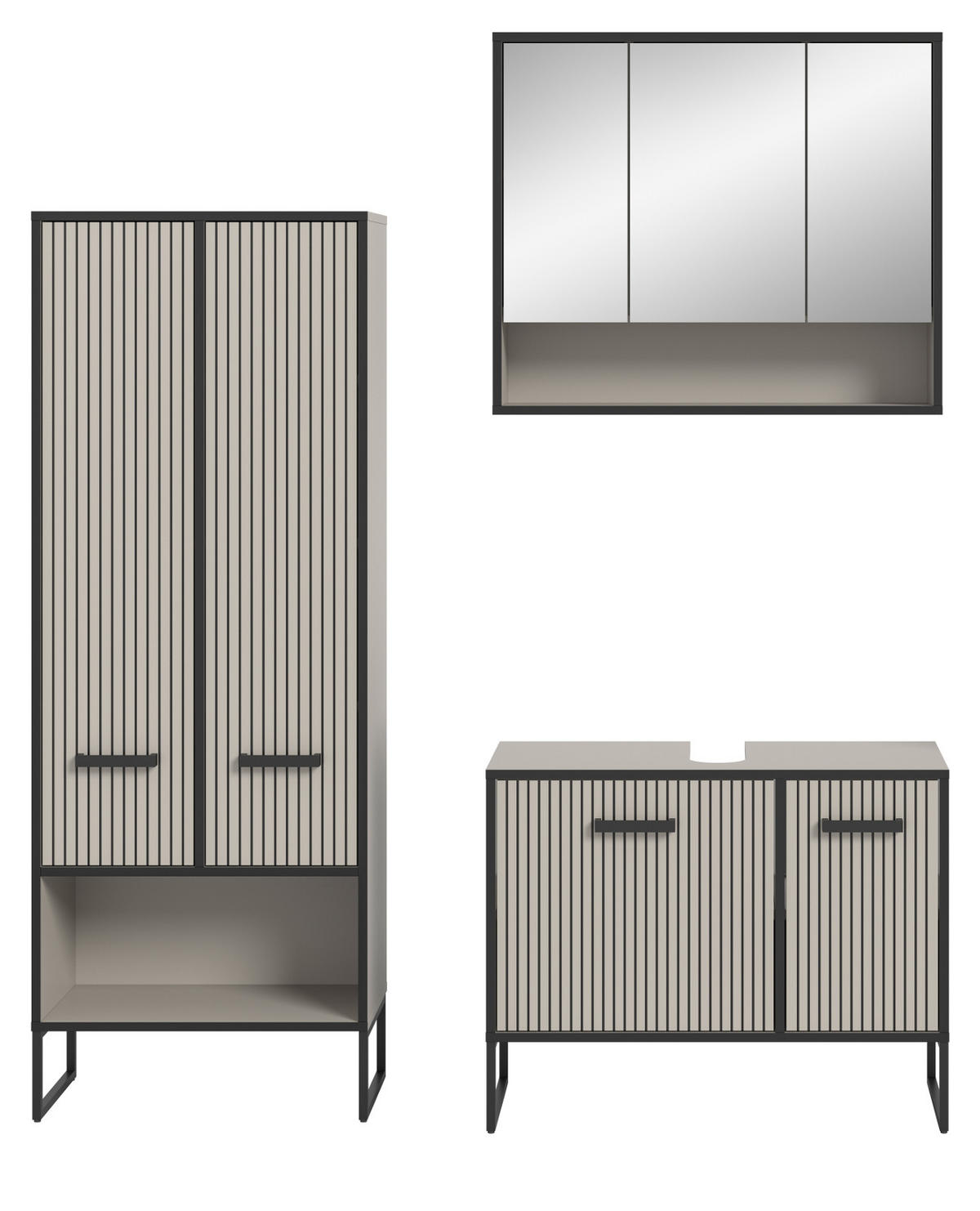 BADMÖBEL-SET 3-teilig Scana in schwarz, sand 154 cm, Kombination mit Soft-Close - Sandfarben/Schwarz, Glas/Holzwerkstoff (154/192/36cm) - Inn.Furn