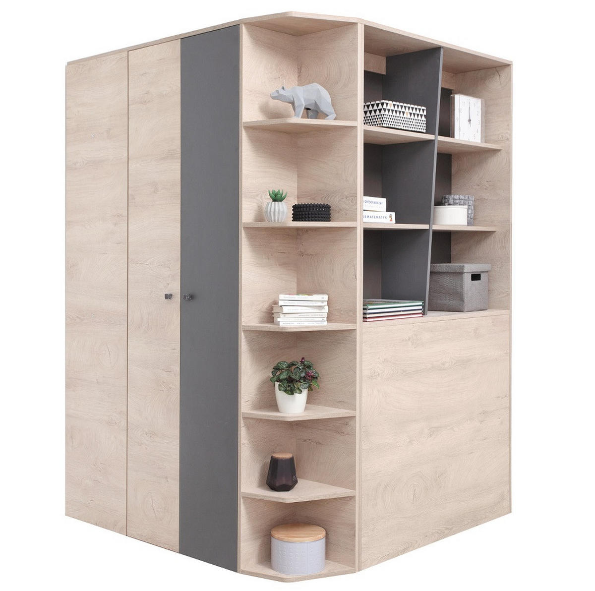 JUGENDZIMMER Davis Set C mit Bett 120 x 200 - Eiche Anthrazit - Eichefarben/Anthrazit, Holzwerkstoff (135/190/135cm) - QMM TraumMöbel