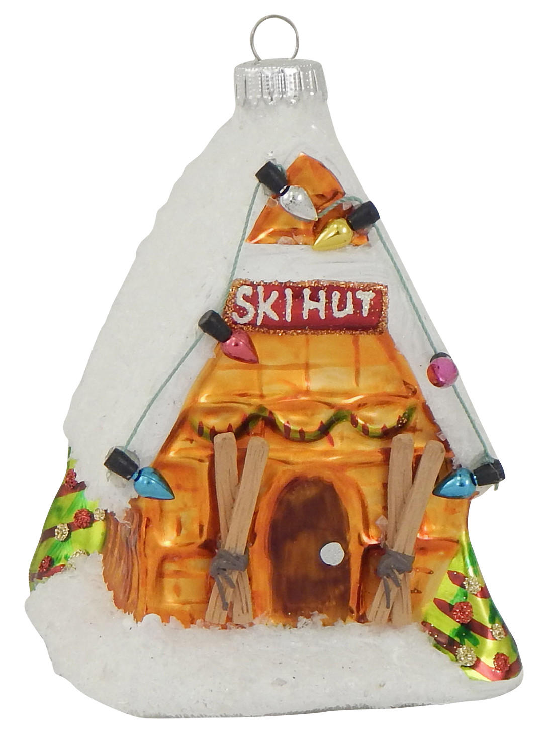 CHRISTBAUMSCHMUCK Ski-Hütte Mehrfarbig 10cm (Glas / 1 Stk.) - Multicolor, Glas (8/10/8cm) - Krebs Glas Lauscha