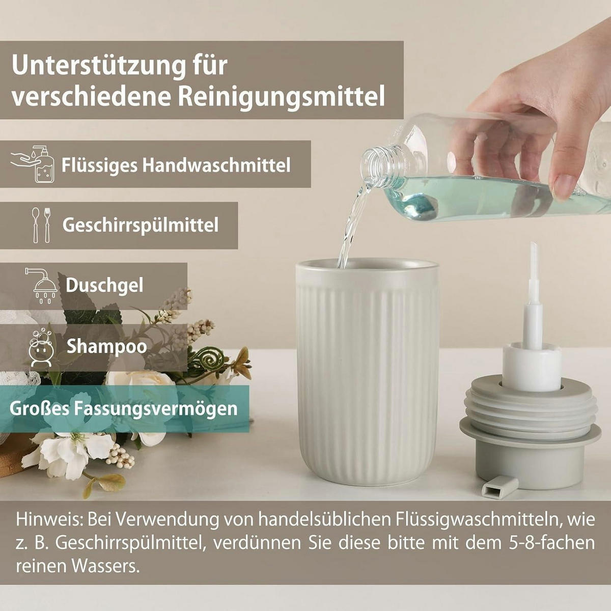 SEIFENSPENDER Keramik Grau 350ml - Grau, Keramik (8/14/8cm)