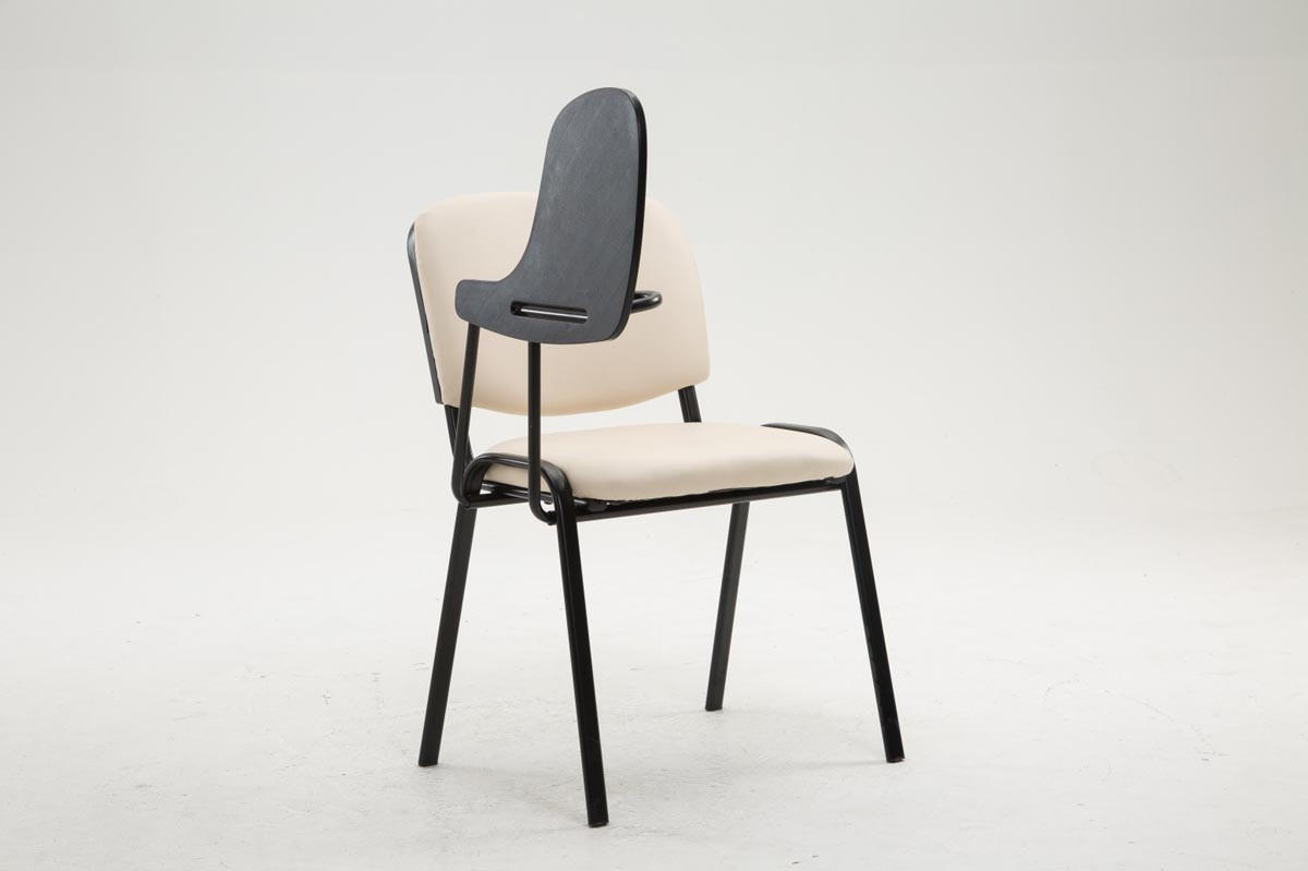 BESUCHERSTUHL Keen mit Klapptisch, Kunstleder mit Gestell Schwarz / Bezug Creme - Schwarz/Naturfarben, Textil/Metall (53/81/53cm) - TPFLiving