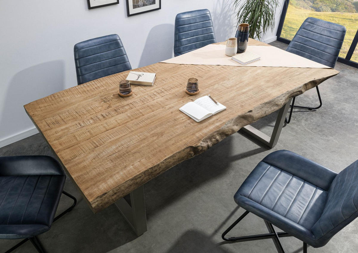 BAUMTISCH Mango 200x100x77 beige lackiert / U-Beine silber matt FREEFORM 5 - Beige, Holz (100/200/77cm) - Massivmoebel24