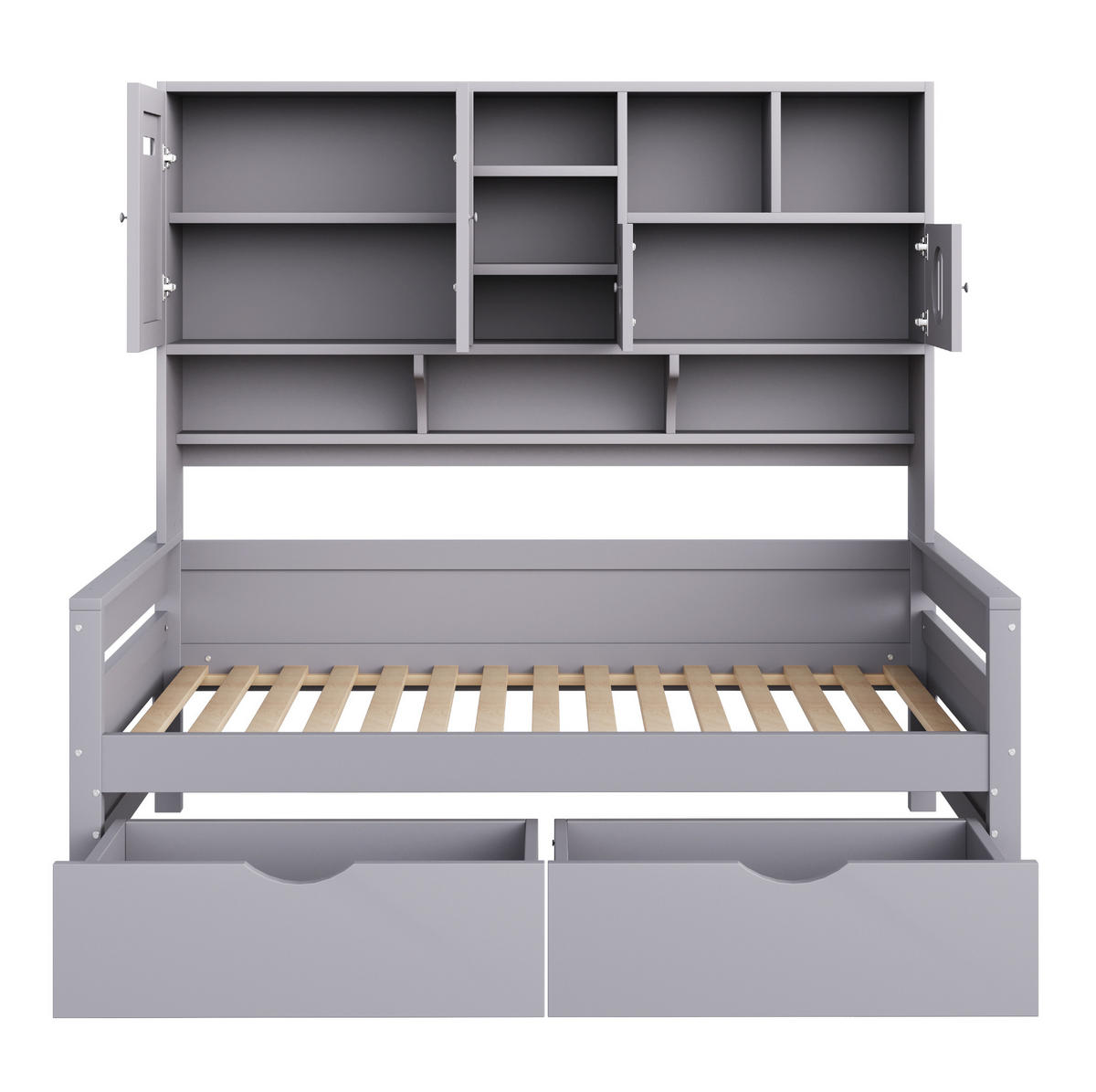 BETT 90/200 cm mit Stauraum und Schubladen Kiefernholz Grau - Grau, Holz (90/200cm) - OKWISH