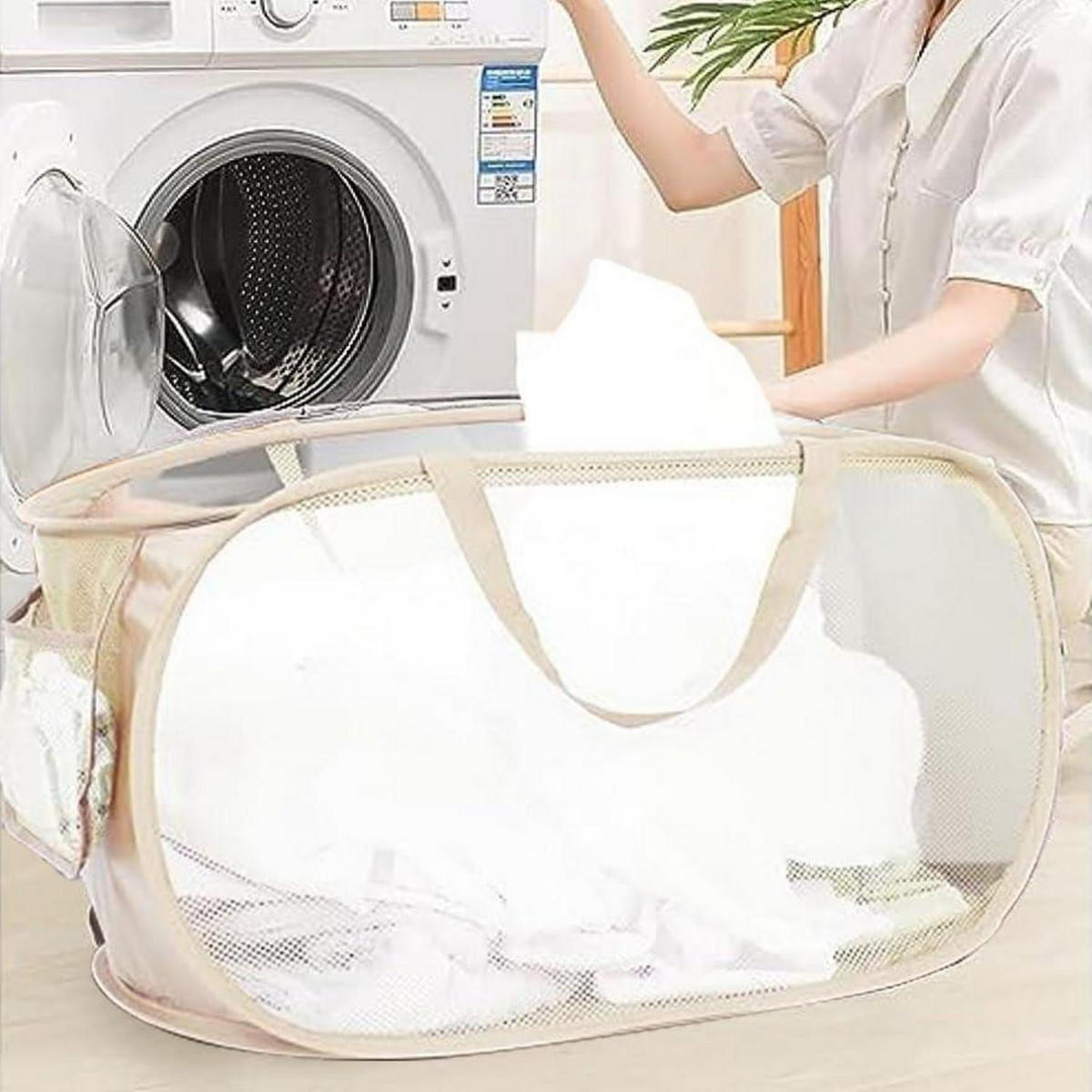 FALTBARER Wäschekorb 2-teiliges Set Beige 57 x 36 x 36 cm - Beige, Textil (6/2/11cm)