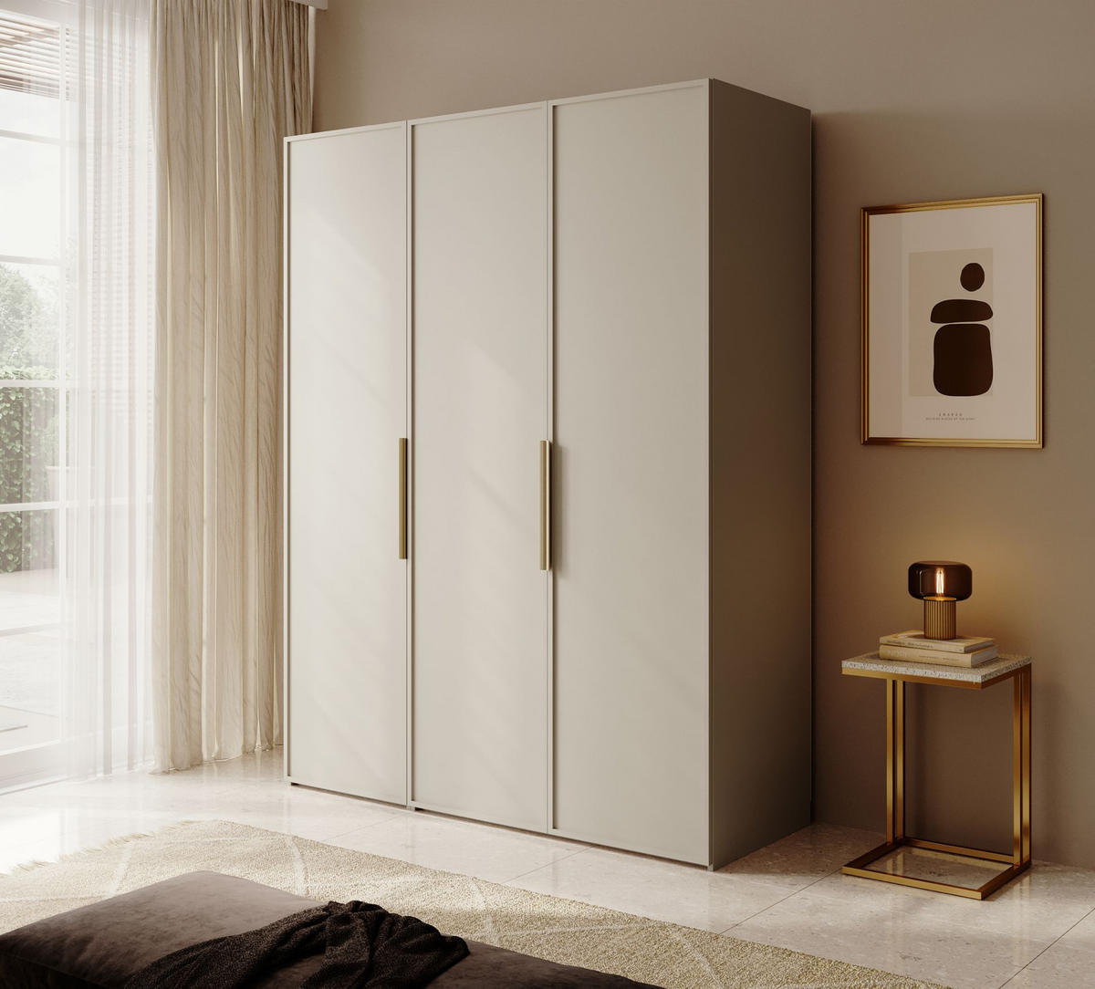 KLEIDERSCHRANK Frame Greige 150 cm - Taupe/Goldfarben, Holzwerkstoff/Metall (150/200.5/57cm) - Selsey