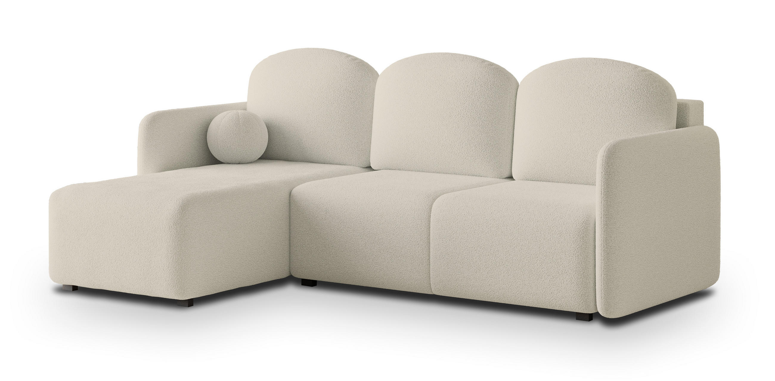 ECKSOFA SUVINO Creme Boucle-Stoff mit Schlaffunktion - Creme, Holz (230/143cm) - MASSENO