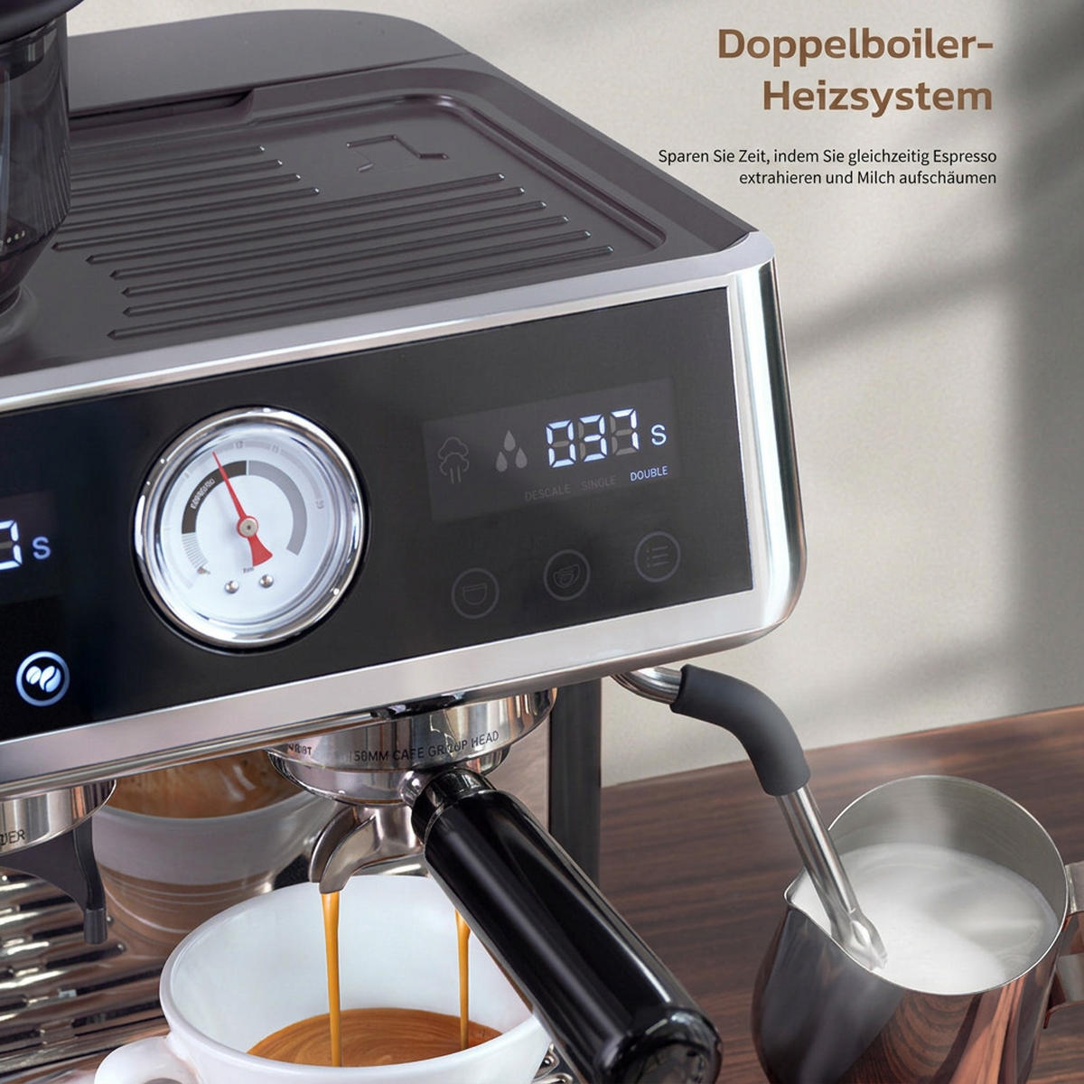 ESPRESSOMASCHINE Barista Pro mit Dual Boiler, 20 Bar und Siebträger-Komplettset - Silberfarben, Metall (40/41/40cm) - Korfee