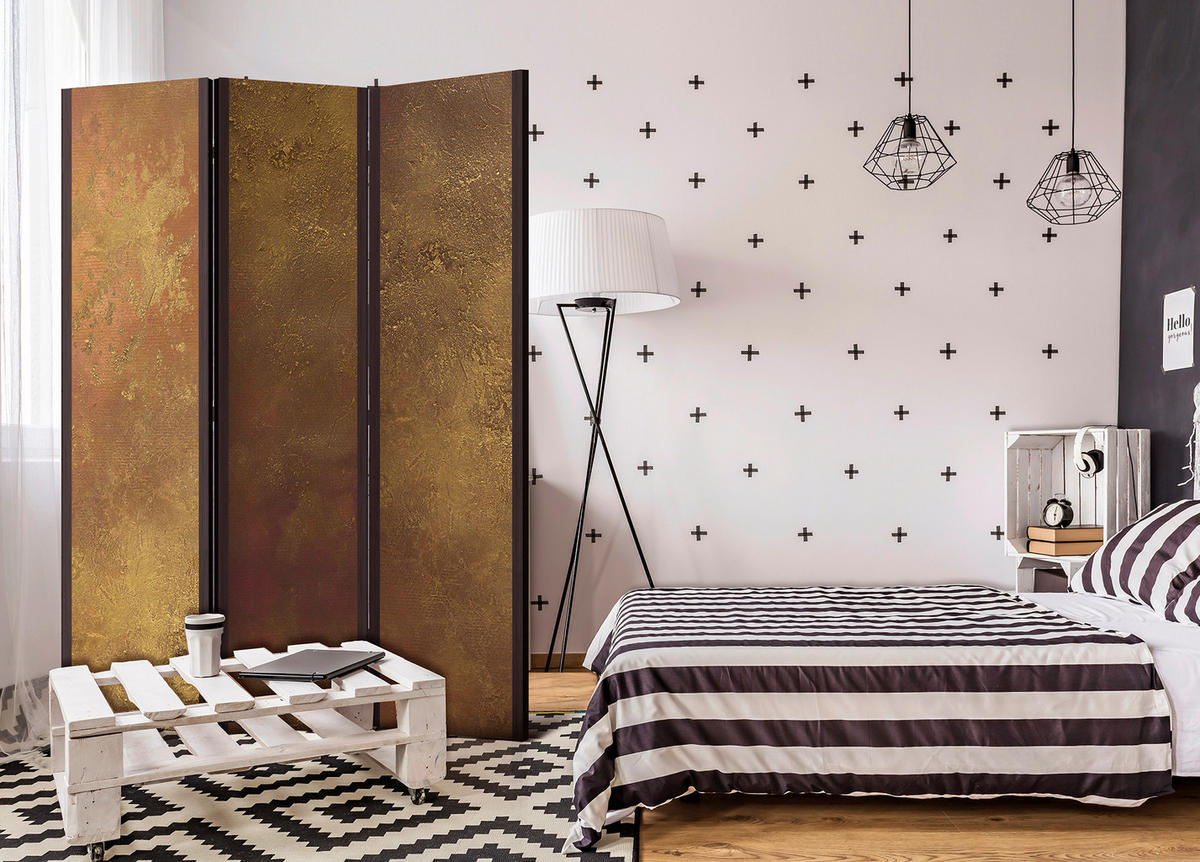 PARAVENT Akustik 3-tlg 135x172 cm Beton Retro Stil - Braun, Holz/Textil (135/172/3cm) - Muralo
