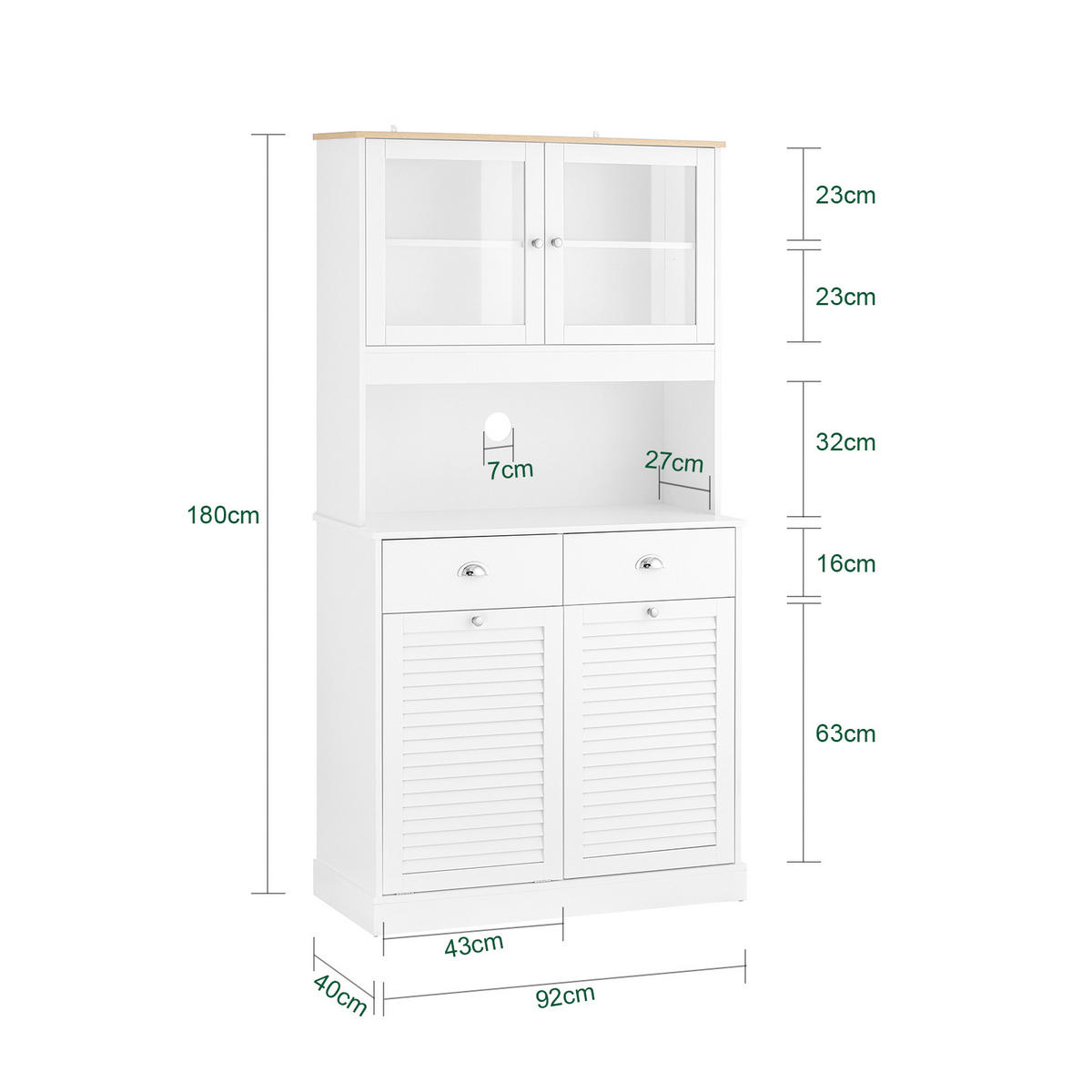 KÜCHENSCHRANK Weiß - Weiß, Glas/Holzwerkstoff (92/180/40cm) - SoBuy