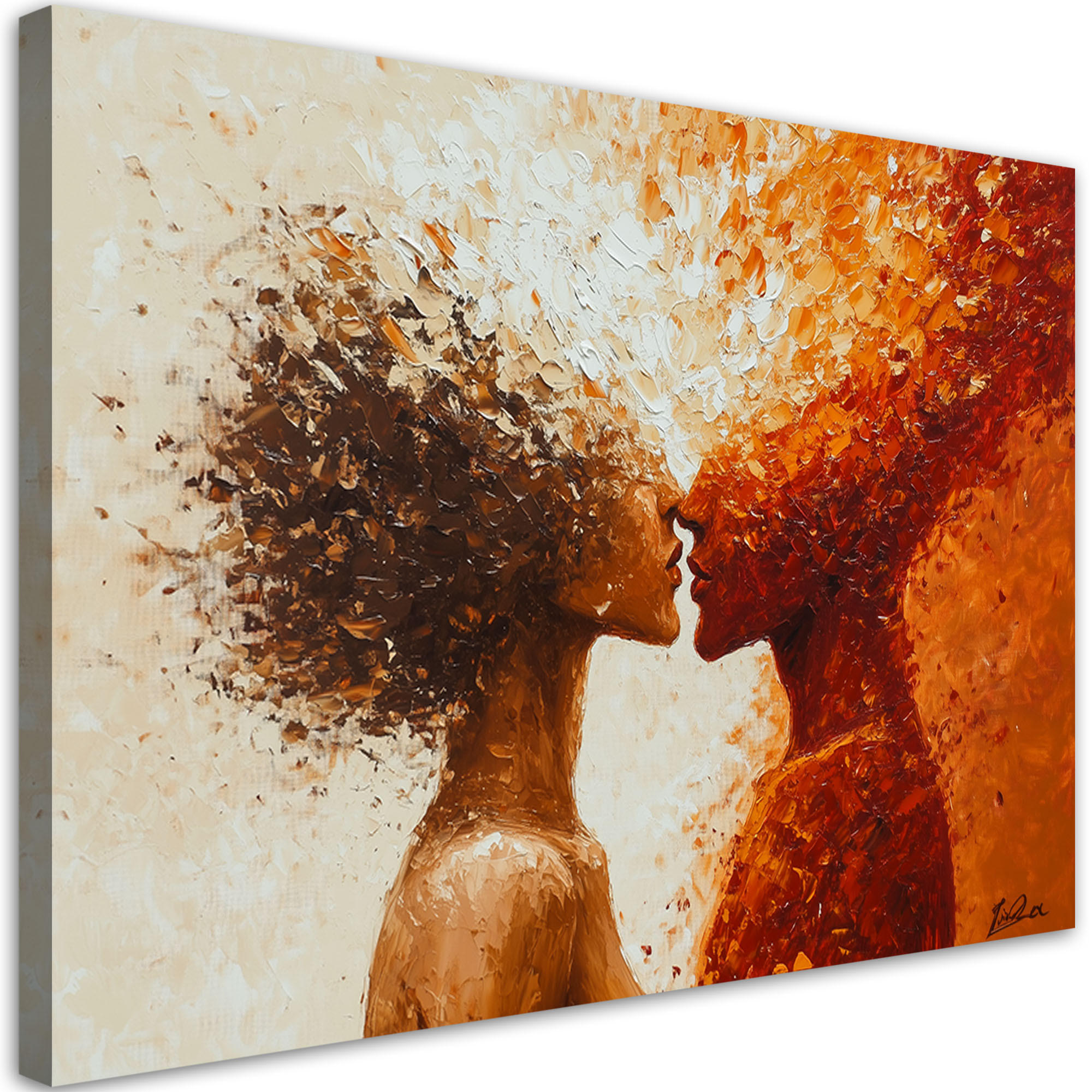 WANDBILD abstrakter kuss eines nackten paares - Orange, Textil (60/40cm) - Feeby
