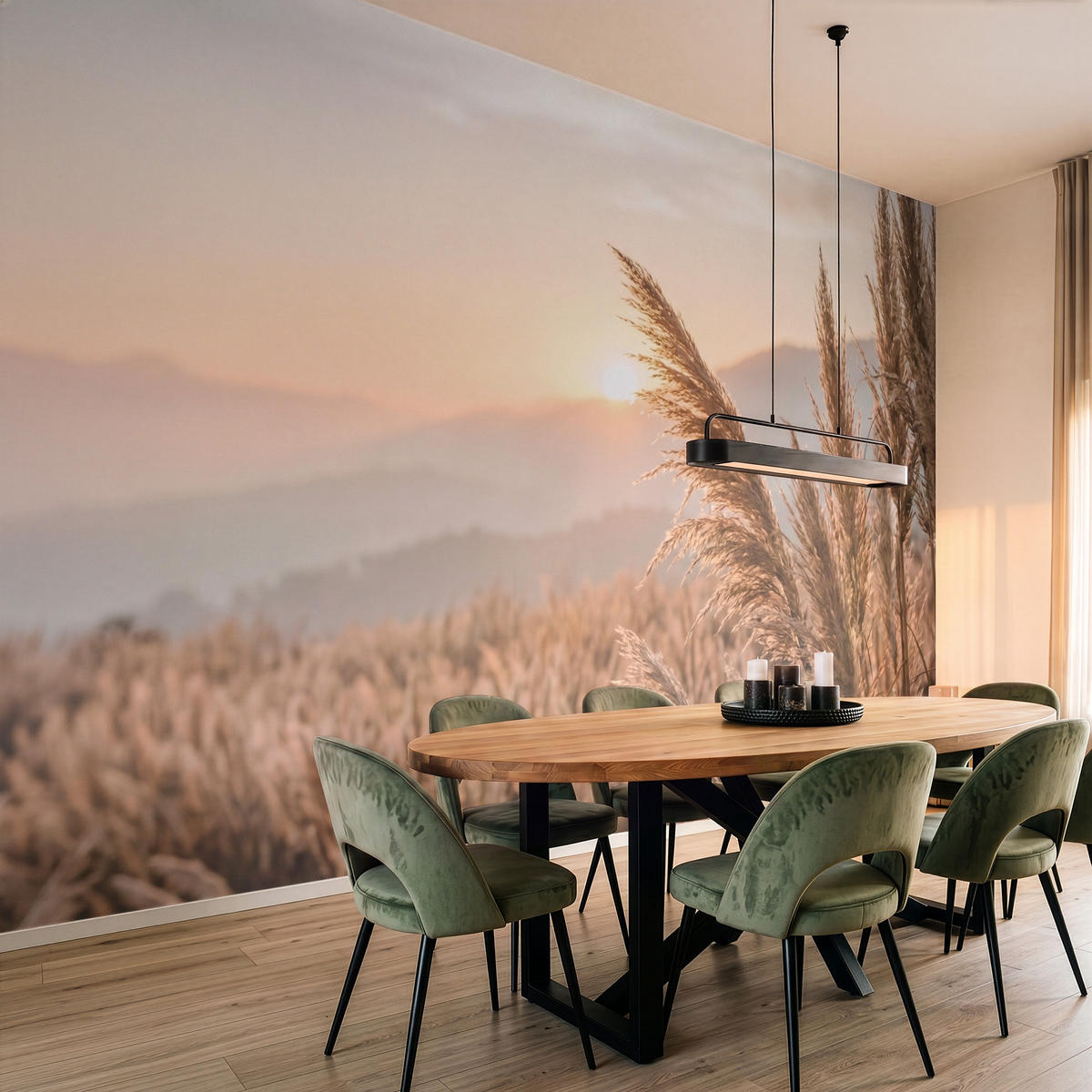 TAPETE - Gras - Feld - Sonne - Natur - 450x280 cm - Sandfarben, Papier (450/280cm) - OnlyWow