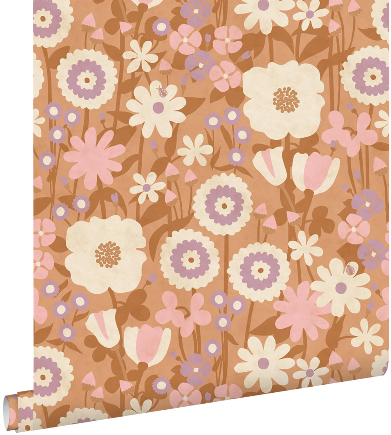 TAPETE Retro Blumen 50 x 900 cm - Orange, Papier (50/0.1cm) - ESTAhome