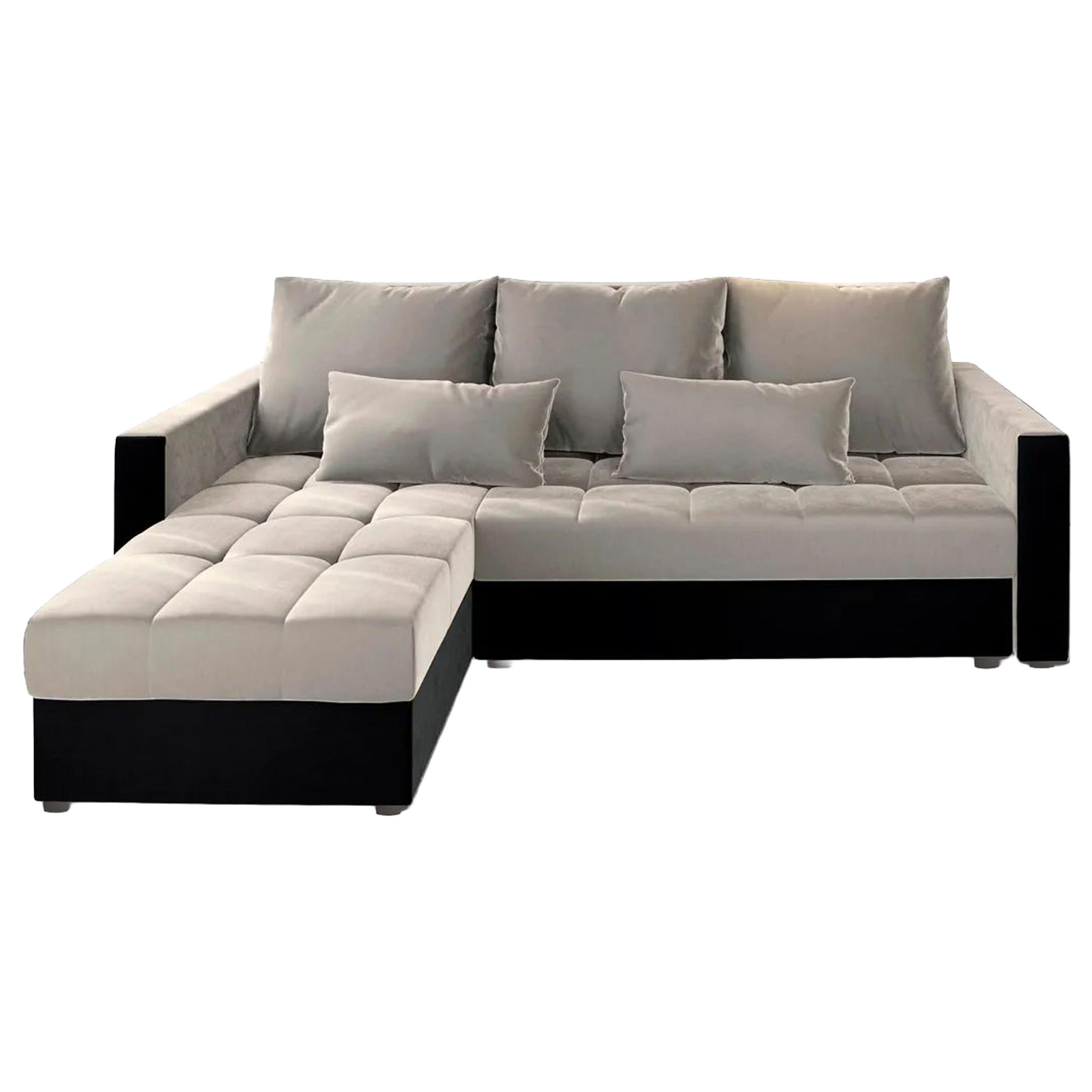 ECKSOFA KOS PIK Beige Plüsch-Stoff mit Schlaffunktion - Beige/Schwarz, Holz/Kunststoff (220/140cm) - MASSENO