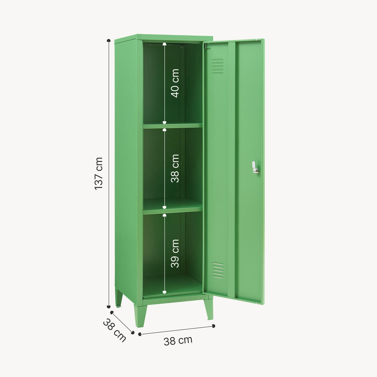 EINZELSPIND Kurikka - Dunkelgrün, Metall (38/137/38cm) - [en.casa]