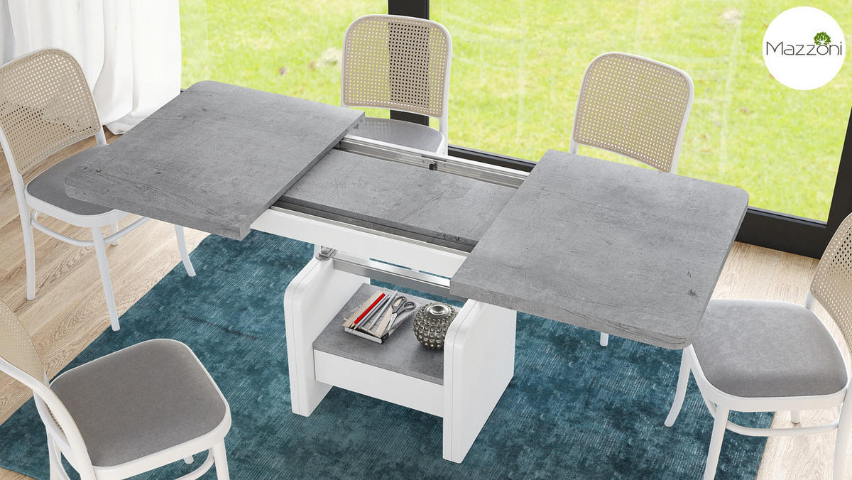 COUCHTISCH rechteckig Beton - Weiß höhenverstellbar ausziehbar - Hellgrau/Weiß, Holzwerkstoff (75/180/75cm) - designimpex