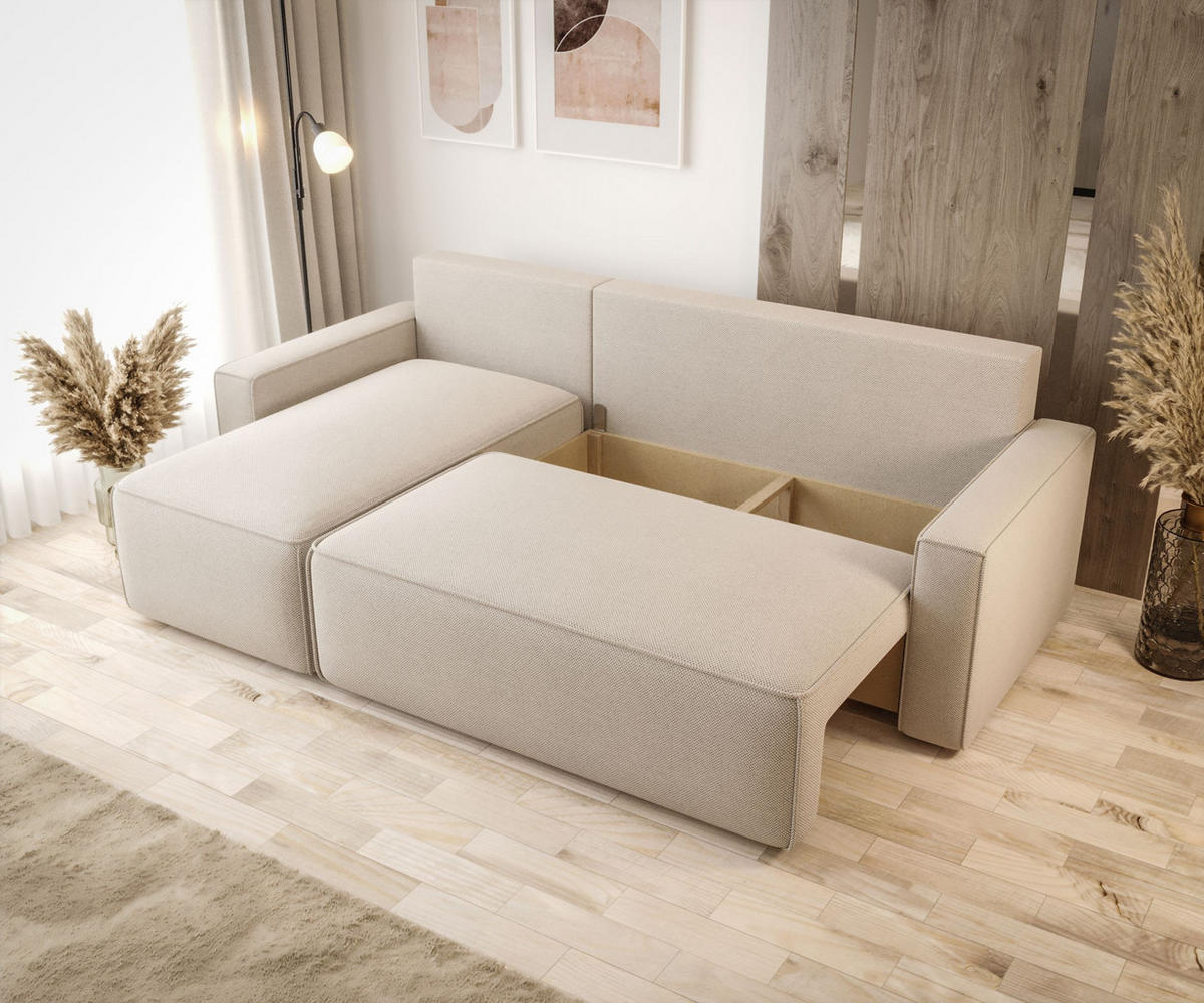 ECKSOFA HAVANA links schwarz Strickstoff Curio 99 - Schlaffunktion, Bettkasten - Schwarz, Textil (232/140cm) - Cornero