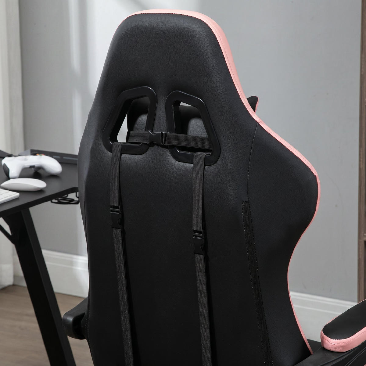 GAMINGSTUHL mit Kopf- und Lendenstütze Rosa + Schwarz - Schwarz, Kunststoff (65/129/65cm)
