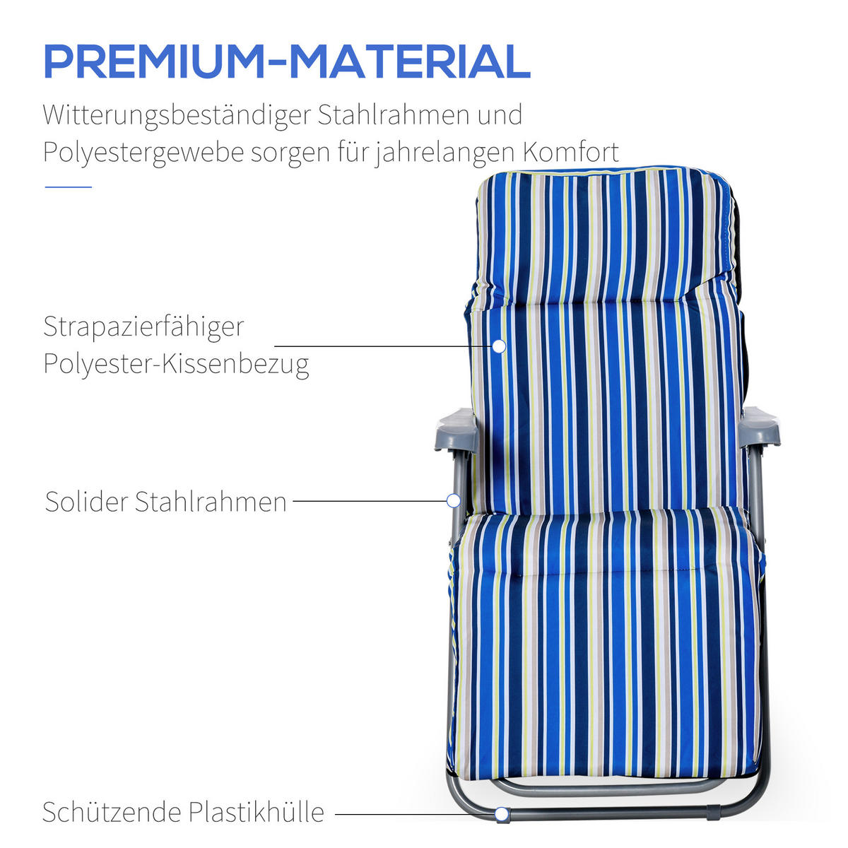 KLAPPBAR SONNENLIEGE, 60 x 75 x 65-102 cm, Stahl, Polyester, Blau - Blau, Kunststoff (75/102/60cm) - Outsunny